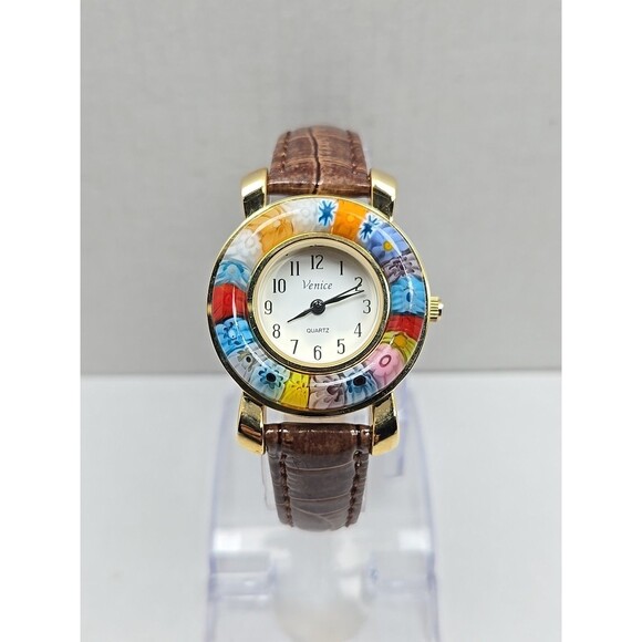 Venice Murano Millefiori Glass Bezel Goldtone Quartz Watch New Battery 30mm Gift - Picture 1 of 12